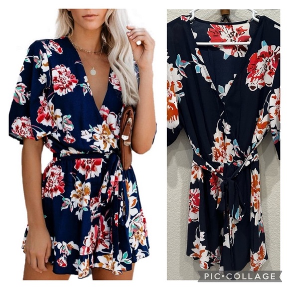 Pants - New! Relipop Deep V Neck Short Sleeve Waist Tie Knot Summer Cute Romper Size L